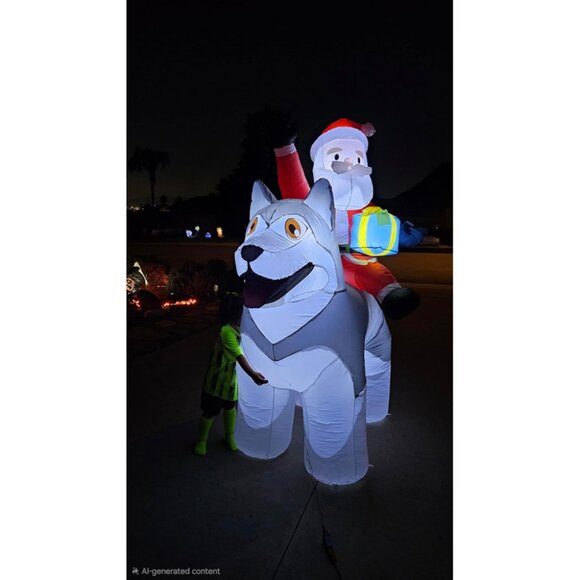 🆕8×7FT  Christmas Inflatable Santa Riding Husky Dog Outdoor Decoration - Picture 2 of 8